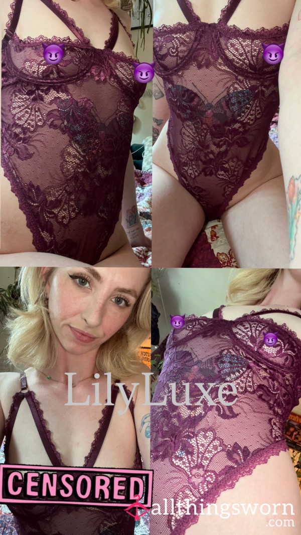 Crotchless Purple Lace One Piece Lingerie 💜🔥