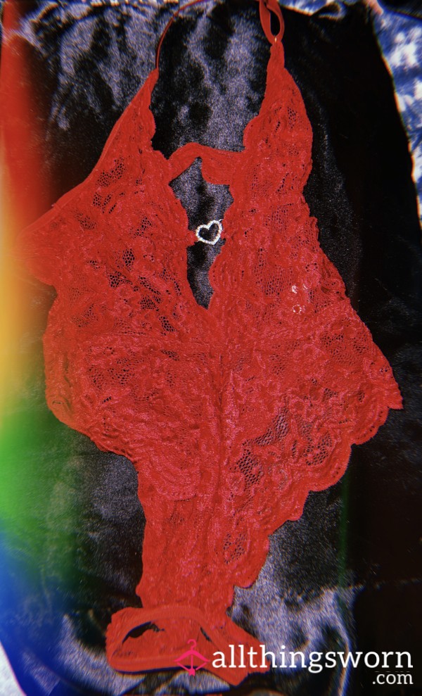 Crotchless Red Lace Heart Lingerie❤️
