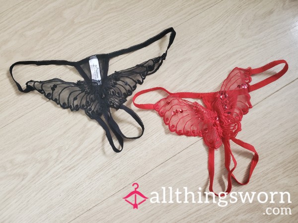 *Special Deal* Crotchless Thongs - Black & Red! Well Worn! £6 - FREE POSTAGE