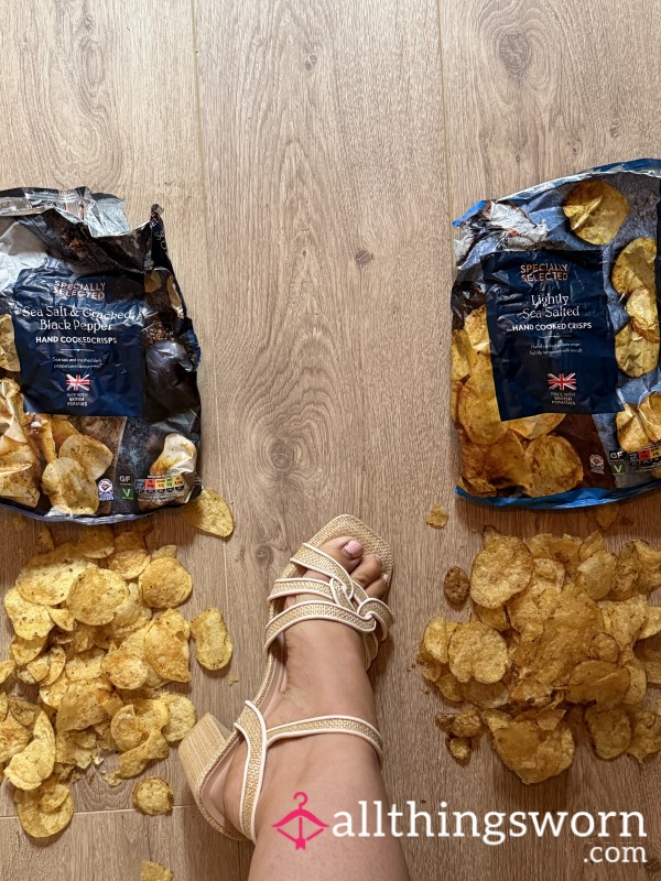 Crunchy Crisp Crush ASMR 👡. Heel Sandals Meet Sea Salt & Pepper Vs Lightly Salted