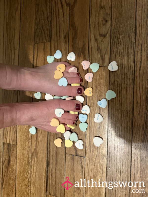 Crushing Candy Hearts Bare Feet
