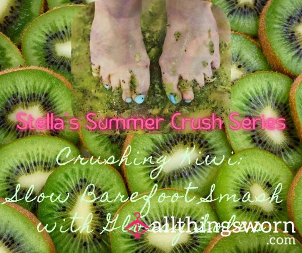 Crushing Kiwi: Slow Barefoot Smash With Glossy Soles