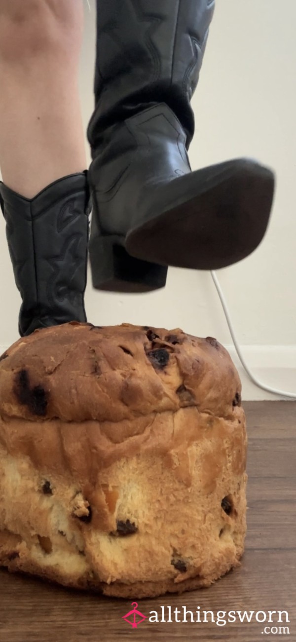 Crushing Panettone Cake In Cowboy Boots