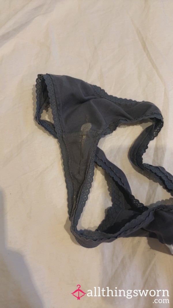C*m Soaked Thong 💦 Grey Lace Edge Size S