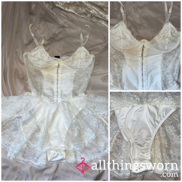 C*m Soaked White Lace Bodysuit Dress