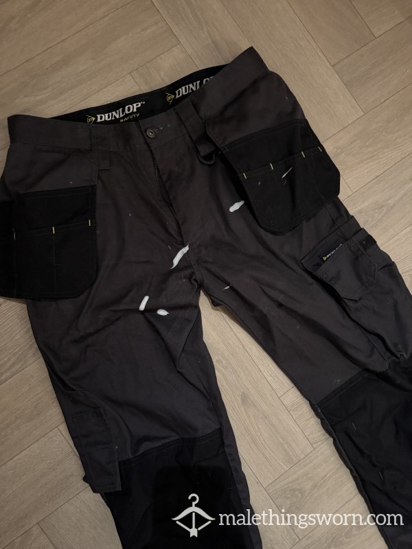 C*m Stained Work Trousers (Dunlop Safety) With Hole In The Arse. Well Used And Fresh Load Just Deposited. More Can Be Added To Buyers Preference