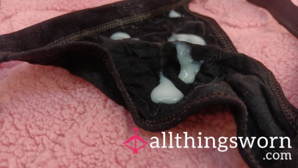 C*mMY BLACK COTTON THONG WITH CREAMY LOAD READY TO SHIP!