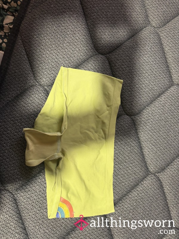 💚 Custom Neon Green Boy Shorts With 🌈 Rainbow Thigh Accent - Worn Fetish Panties 🔥