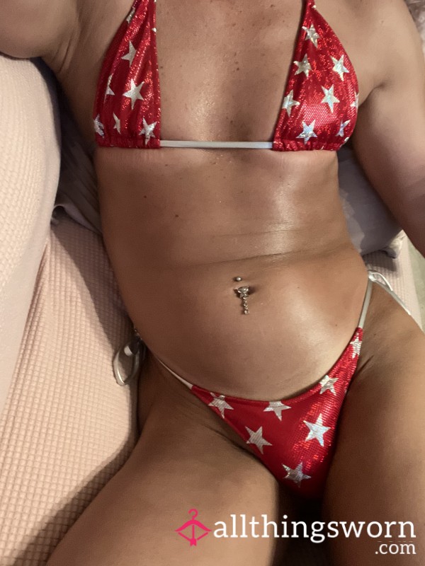 Custom Red And White Bikini Photo Set