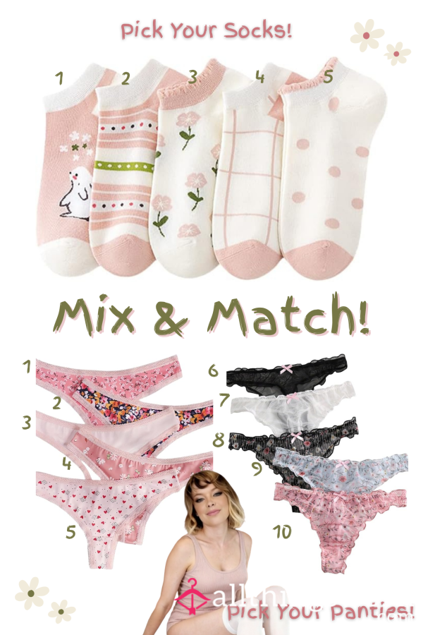 Custom Socks + Thong Two Piece Set🌸MIX & MATCH (YOUR CHOICE!) Worn By Transgirl Dani Tempest