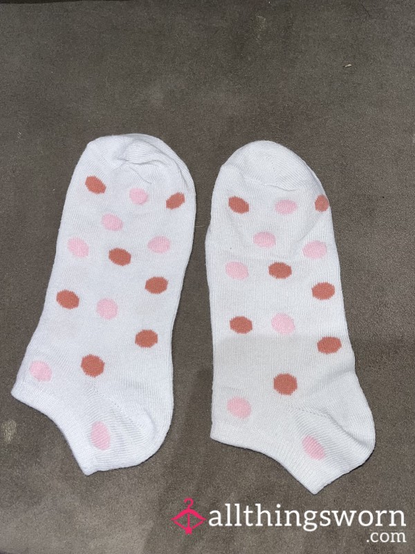 Custom Worn Cute Pink Polka-dot Socks