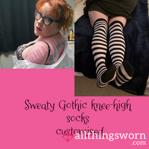 Customise My Gothic Black And White, Knee-high Socks.