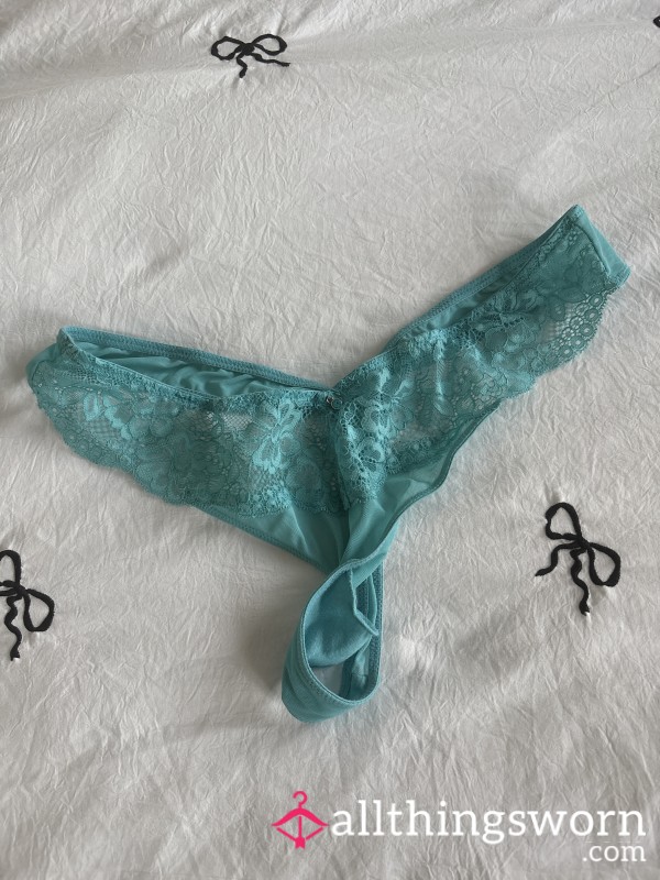 Cute Aqua Blue Lace Thong Knickers Ann Summers Size 12 Women’s Worn