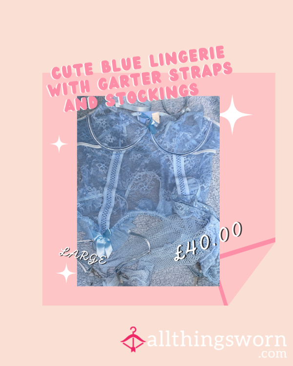 Cute Baby Blue Lingerie With Garter Straps And Stockings