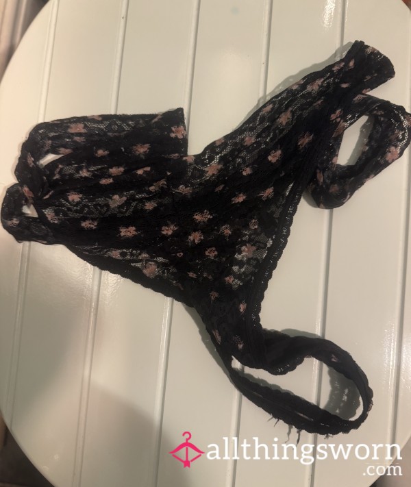 Cute Black Flor*l Thong