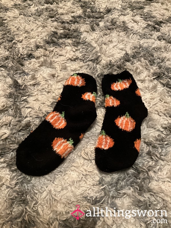 Cute Black, Fuzzy Pumpkin Socks