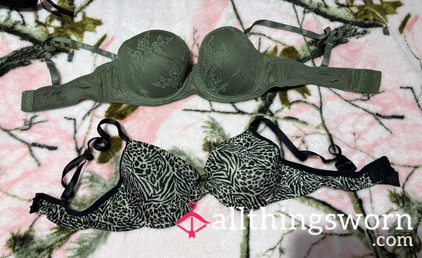 Cute Black Leopard Print And Khaki Bras 34b Worn For A Day By Me 😇