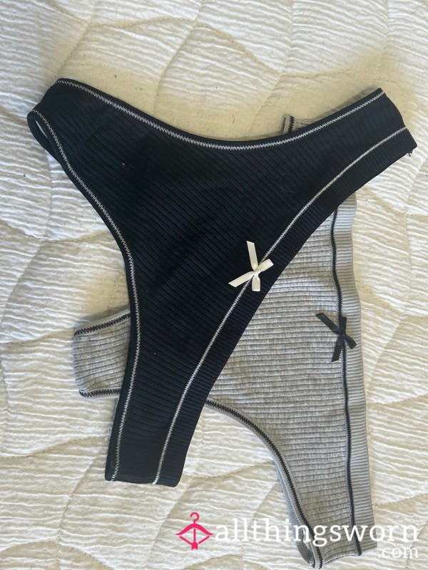 Cute Black Or Grey Cotton Panties W/ Bow