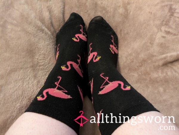 Cute Black Socks With Flamingos - 24 Hours Wear Included In Price