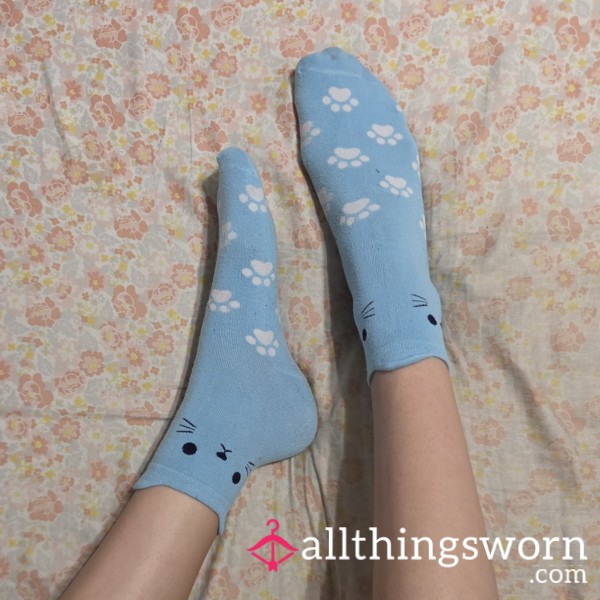 Cute Blue Kitty Socks