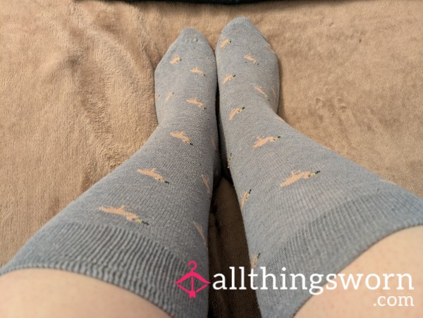 Cute Blue Long Socks With Flamingos - 24 Hours Wear Included In Price