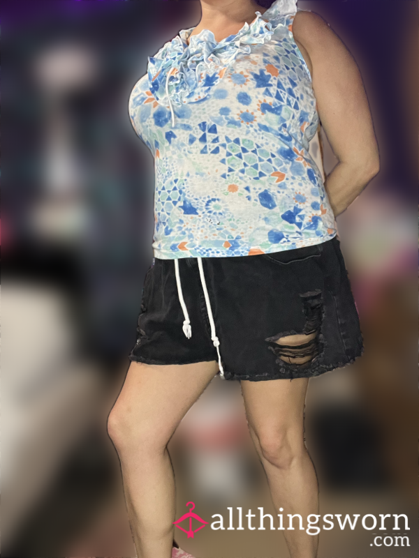 Size Large Cute Blue Pattern Blouse Tank Top Style