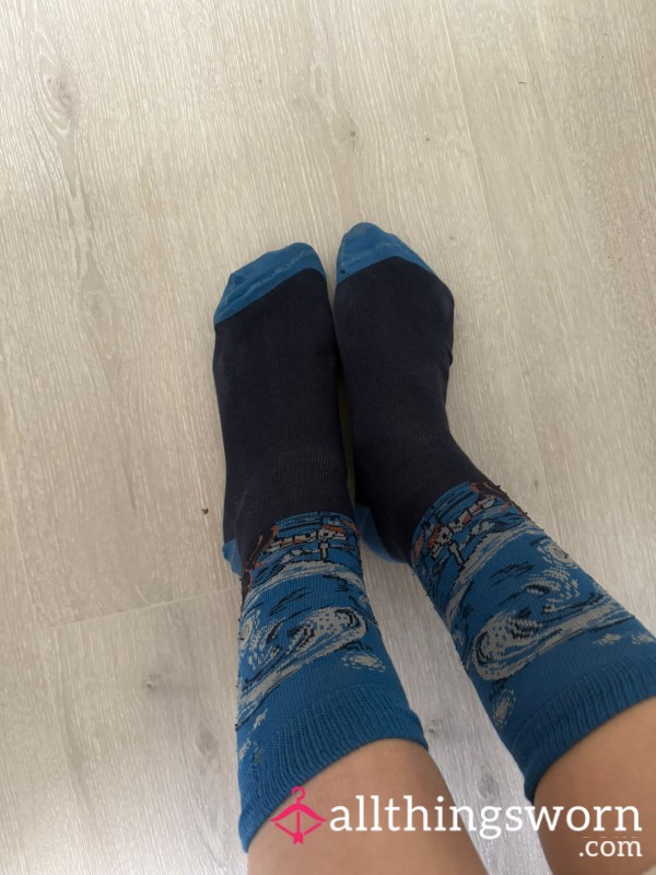 Cute Blue Socks, Worn For 5 Days Straight