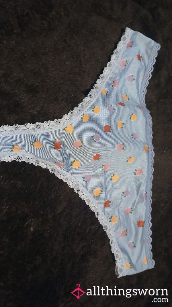 Cute Blue With Flowers Thongs