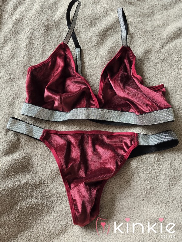 Cute Bra And Thong Set.. . Red And Silver... Well Worn, Lots Of Scent