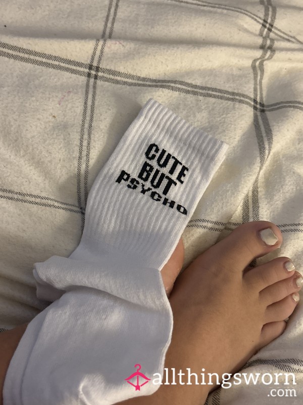 Cute But Psycho - Worn All Day White Crew Socks 👣