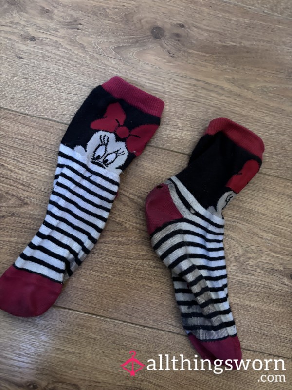 Cute But Stinky Dirty Socks , Size 5 Small Feet , Minnie Mouse