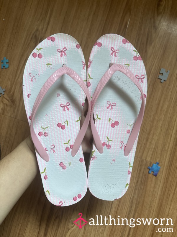 Cute Cherry Flip-Flops 🍒 Heavily Worn