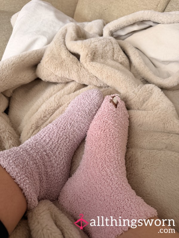 Cute Fluffy Pink Socks With A Little P**p Hole