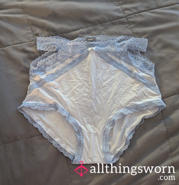 Cute High Waist Cutout Lace Trim Soft Baby Blue Panties