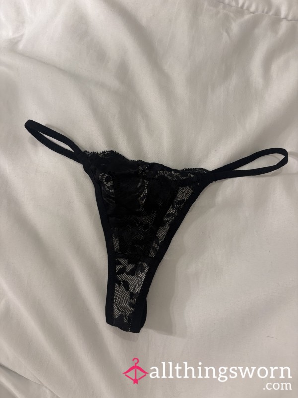Cute  Lacey Black Thongs