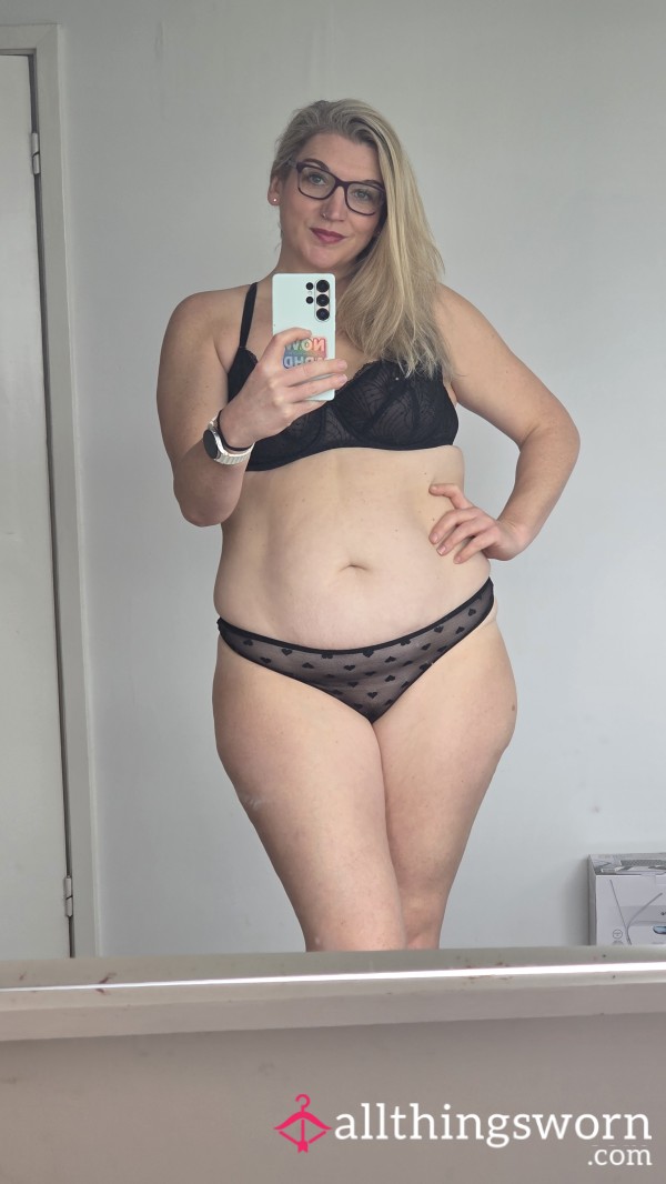 Cute & Naughty Heart Print Thong – Soaked In My Scent 💦🖤