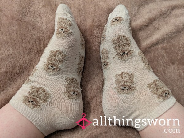 Cute Old White Trainer Socks With Teddy Bears