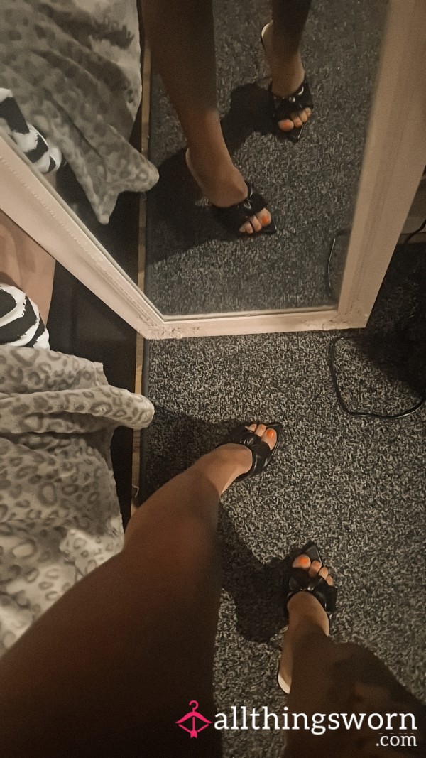 Cute Orange Pedi, Black P**ptoe Stiletto