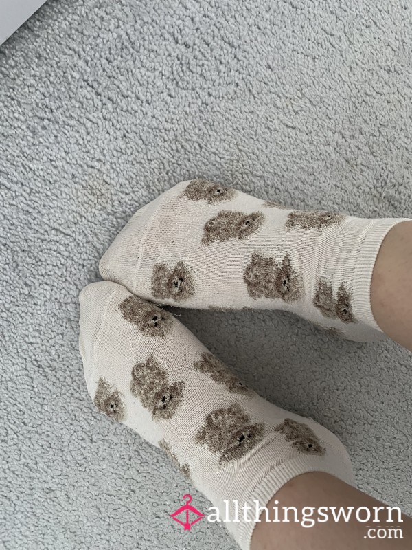 Cute Patterned White Trainer Socks Dirty Smelly And Very Worn