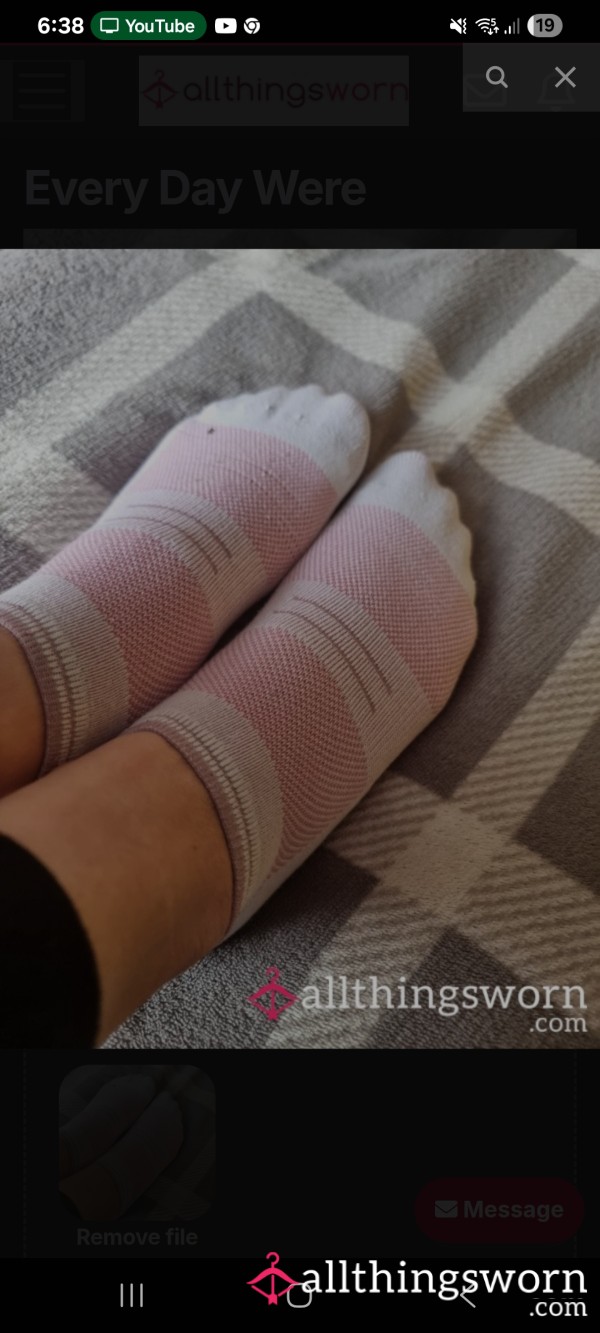 😍Cute Pink And White Striped Crew Socks Of My Feet.😍