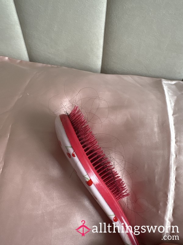 🍒 Cute Pink Cherry Hair Brush Full Of My Long Dark Hair 💕