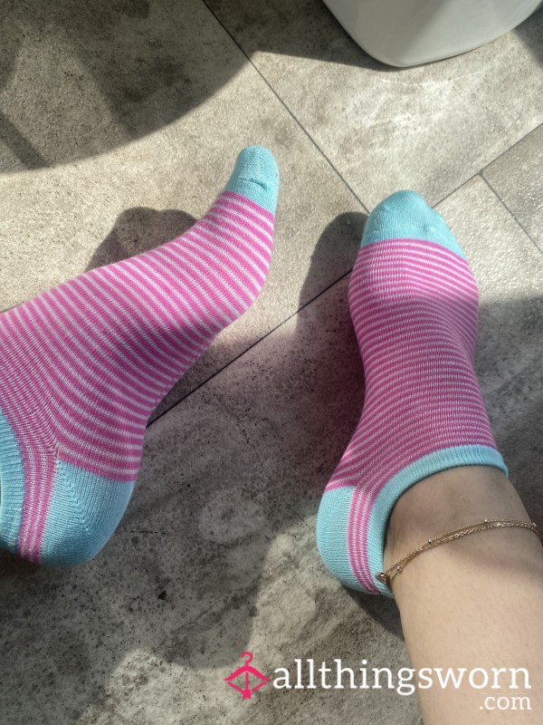 Cute Pink Striped Ankle Socks- 48 Hour Wear