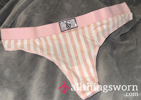 Cute Pink Stripes & Bling Thong 💕