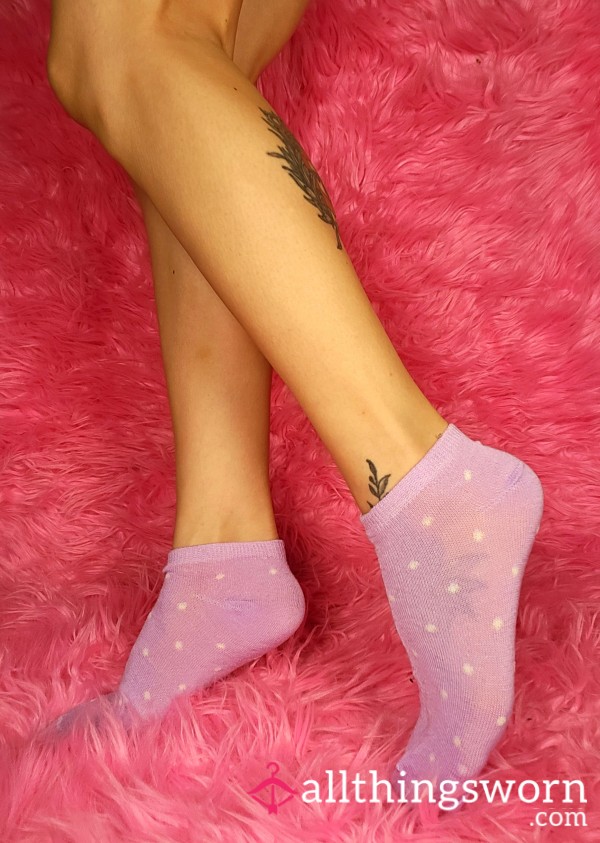 💜Cute Polka Dot Lilac Purple Socks Short Ankle Socks Cotton Girly Soft Socks Japanese Asian Feet Fetish Foot Tattoo Small Feet Gym Model Trainer