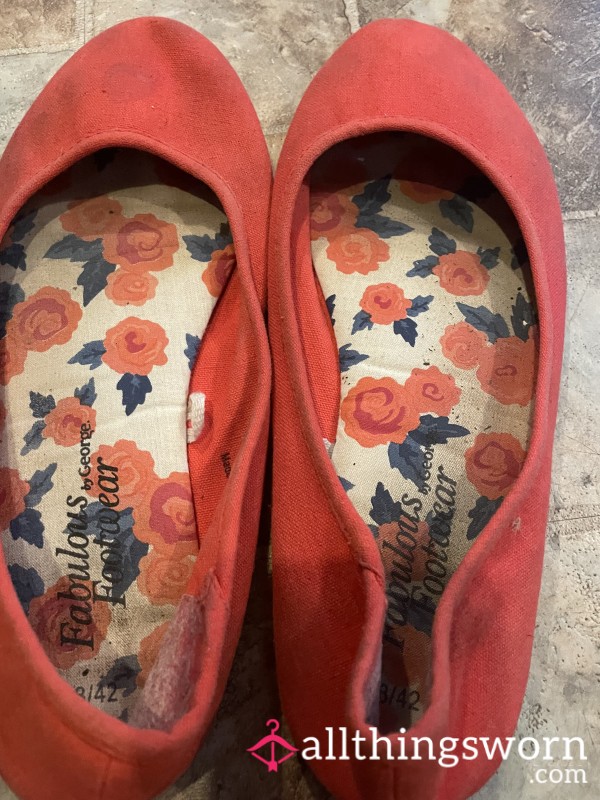 Cute Red Flat Pumps, Very Well Worn And Super Smelly