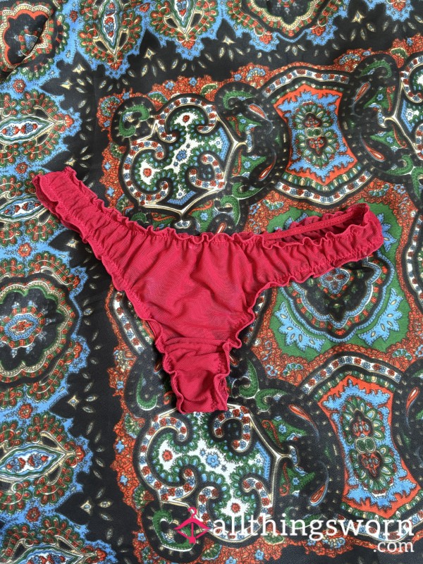 Cute Red Frilly Mesh Thong ❤️ Soaked In Sweat By All-natural Babe 🥵