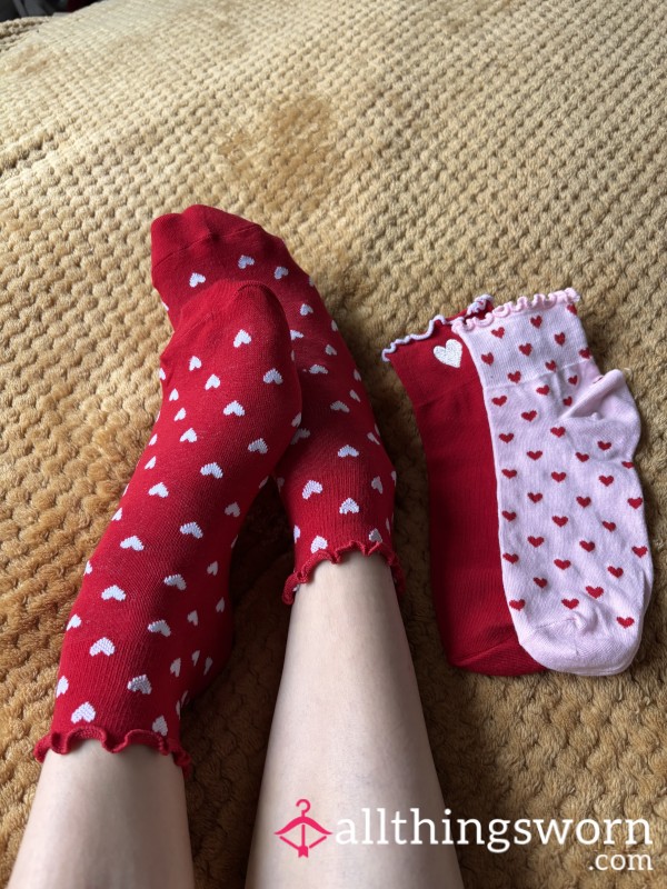 Cute Red/pink Heart Frilly Socks - 24 Hour Wear