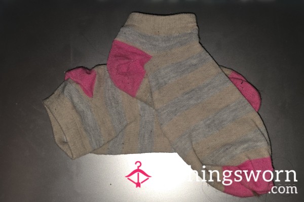 Cute Sand Coloured Striped Socks. Worn 24hrs.