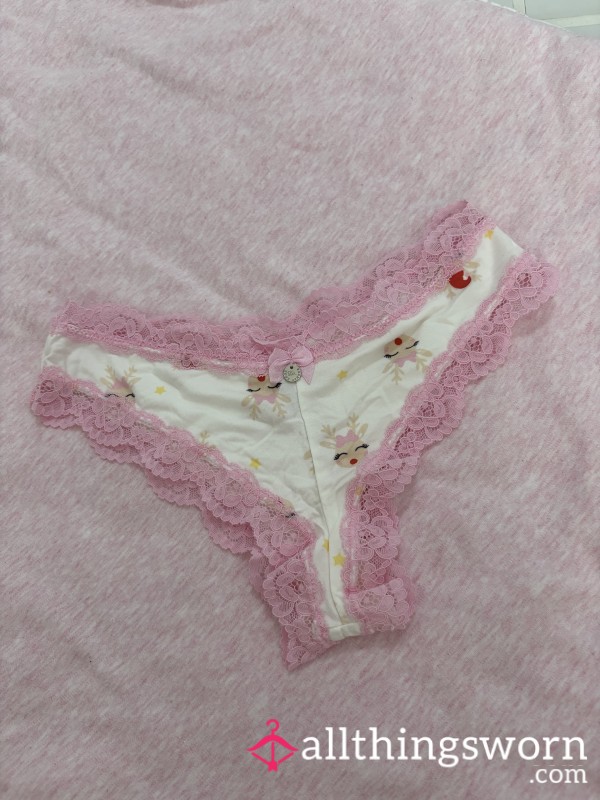 Cute White And Pink Cotton And Lace Christmas Panties Boux Avenue