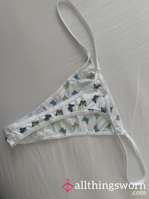 Cute White Bu*terfly Print Thong